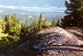 Part way up the trail, view looking east over the valley, Brew Lake 1995-09.